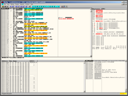 Figure 15: CrackMeDemo at Entry Point
